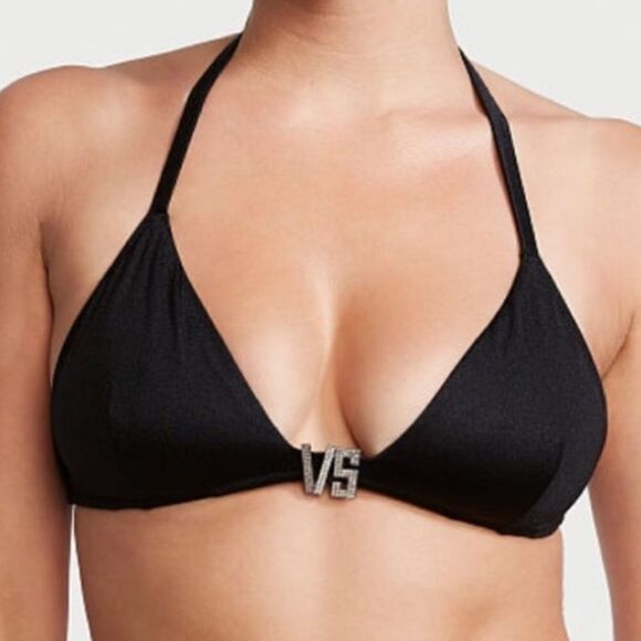 Victorias Secret Swim VS Shine Rhinestones V-Hardware Bikini Top Only - Picture 1 of 3